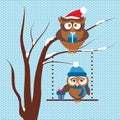 Template of Christmas card with couple of owls Royalty Free Stock Photo
