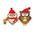 Template of Christmas card with couple of owls Royalty Free Stock Photo
