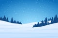 Template of Christmas greeting card with winter night snowy hillside landscape. Royalty Free Stock Photo