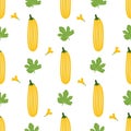 Cartoon Zucchini. Colored Seamless Vector Patterns