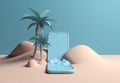 phone summer holiday sea mock concept creative sand palm cyber up. Generative AI.