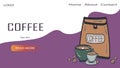 Template for coffee roasters website. Vector illustration for coffee shop. Design for banner, landing page, web page, blog post, Royalty Free Stock Photo