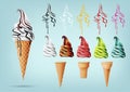 Template Colorful Ice cream in the cone, Different flavors, Vector Royalty Free Stock Photo