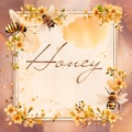 Template with copy space in the center and a frame made of a linden flowers and bees Royalty Free Stock Photo