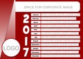 Template for corporate calendar 2017 in dark red color. Unusual calendarium