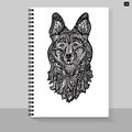 Template cover A4 notebook with Dog head, face sheepdog, animal graphic symbol