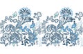 Template for cross stitch blue ethnic flowers. The vector embroidered flowers Royalty Free Stock Photo