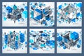 Template 3D blue design layout for brochures set , flyer , poster, advertising, cover, vector abstract modern background. Royalty Free Stock Photo