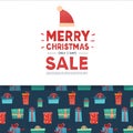 Template design banner for christmas offer. New year layout with Santa hat decor for holiday winter season sale. Happy