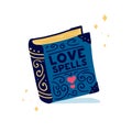 Template design banner with doodle book. Poster with cute book love spells. Illustration for love invitation for happy