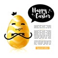 Template design banner for Happy Easter. Invitation for Easter with Yellow king egg with emotional emoji. Vector.