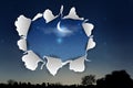 Torn paper with ripped edges. vector background with torn paper over Blue dark night sky. Royalty Free Stock Photo