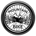 Template for design with bicycle wheel for mountain bike. Monochrome vector image Royalty Free Stock Photo