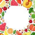 Template design booklet with the decor of the fruit. Circle pattern of natural foods