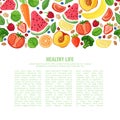 Template design booklet with the decor of the fruit. Horizontal pattern of natural foods