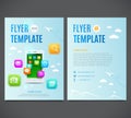 Template design flyer, white smartphone with cloud of application colorful icons Royalty Free Stock Photo