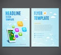 Template design flyer, white smartphone with cloud of application colorful icons. Vector Royalty Free Stock Photo