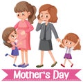 Template design for happy mother\'s day with moms and daughters