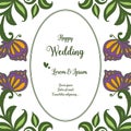 Template design happy wedding, texture green leaf and decoration butterfly. Vector