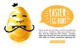 Template design horiznotal banner for Easter egg hunt. Invitation for Easter with Yellow egg with emotional emoji