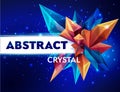 Template for design. Image of a faceted crystal. Glass asteroid in outer space. Abstract geometric figure on a dark blue