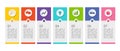 template design layout 7 step colored blocks and icons. Vector Illustration. Royalty Free Stock Photo