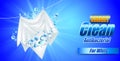 Template design of packaging for washing powder. Textile white realistic for advertising detergent. Royalty Free Stock Photo