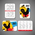 Template design pocket calendar 2017 with emblems of Chinese Year the Rooster. vector illustration. Vertical and Royalty Free Stock Photo