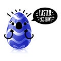 Template design square banner for Easter egg hunt. Invitation for Easter with blue egg with emotional emoji. Vector.