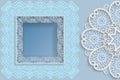 Template for design - square frame with lace edges and 3D mandala on the side. Template for wedding and other congratulations. T
