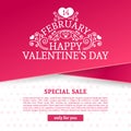 Template design Valentine banner. Happy valentine`s day brochure with decoration pink tape for sale. Romantic poster