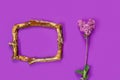 Template for design with vintage wooden frame and branch of lilac in the shape of heart Royalty Free Stock Photo