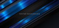 Template diagonal lines blue and dark overlapping layers on black metal background