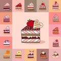 Template with different kinds of cake slices.