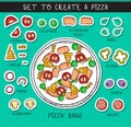 Template doodle set ingredient to build pizza. Sticker object