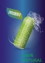 Template for Drink package design, Aluminum can of green color, Ice drink metallic can. Realistic Vector illustration. Royalty Free Stock Photo