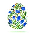 Template for Easter greeting card or invitation. Happy Easter! Watercolor flower tulips egg