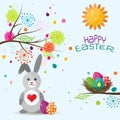 Template Easter greeting card, rabbit, vector
