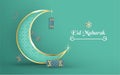 Template for Eid Mubarak with green and gold color tone. 3D Vector illustration in paper cut and craft  for islamic greeting card Royalty Free Stock Photo