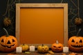 A template featuring grainy texture, framed Halloween pumpkins with varied expressions Royalty Free Stock Photo