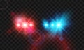 Template flash red and blue light police car siren. Vector illustration isolated on transparent background Royalty Free Stock Photo