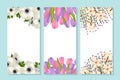 Template floral design, flower background at card flyer banner, vector illustration. Graphic vintage poster set, summer Royalty Free Stock Photo