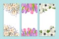 Template floral design, flower background at card flyer banner, vector illustration. Graphic vintage poster set, summer Royalty Free Stock Photo