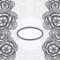 Template flyer or banner or frame with Zen-doodle flowers black on white