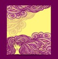 Template Flyer Beautiful Girl with long curly hair in yellow lilac