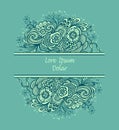 Template frame with unique Doodle elements in vintage handmade style in marine blue Royalty Free Stock Photo