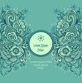 Template frame with unique Doodle elements in vintage handmade style in marine blue Royalty Free Stock Photo