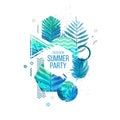 Template geometric design for summer season sales. Layout with geometric elements, watercolor texture and tropical leaf Royalty Free Stock Photo