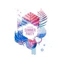 Template geometric design for summer season sales. Layout with geometric elements, watercolor texture and tropical leaf Royalty Free Stock Photo