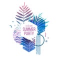 Template geometric design for summer season sales. Layout with geometric elements, watercolor texture and tropical leaf Royalty Free Stock Photo